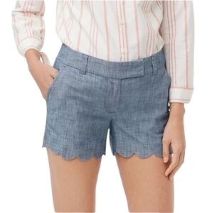 J. Crew Chambray Scalloped Hem Cotton Chino Style Shorts Size 0
